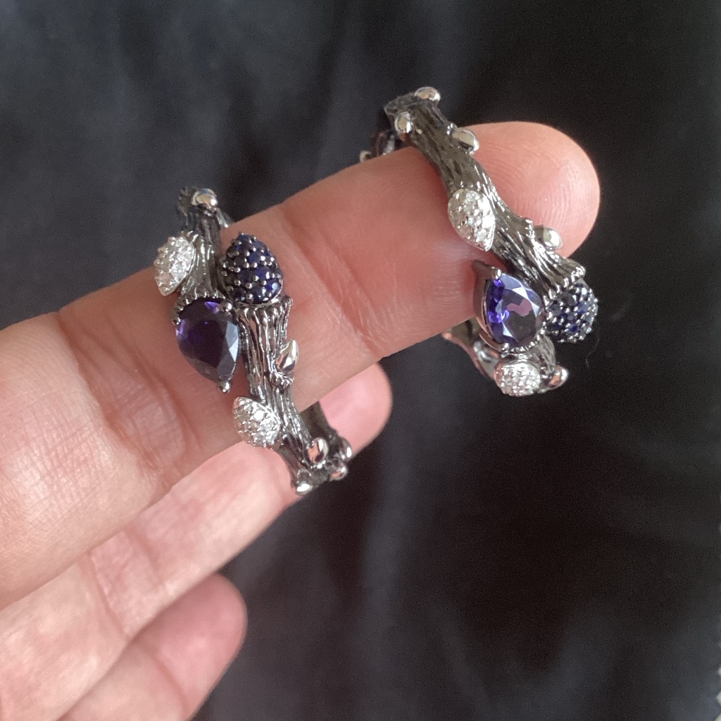 Stephen Dweck Sterling Silver And Blue Diamond Pave Hoop Earrings